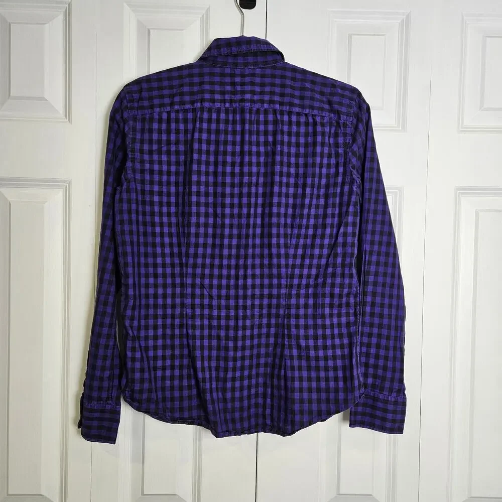 Lauren Ralph Lauren Purple and Black Gingham Checked Button Up Gold Crested M - Picture 2 of 7